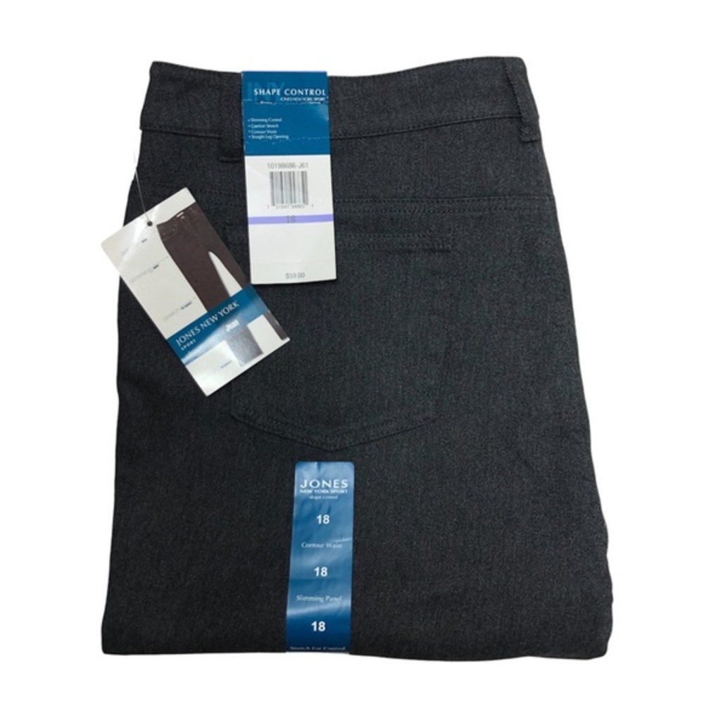 Jones New York Sport Cotton Blend Shape Control Slimming Panel Charcoal Jeans 18